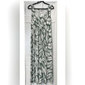 Boden Women’s Jersey Maxi Dress Sleeveless Gray White Leaf Print Size 10 R
